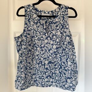Pure Jill Blue and White Floral Print Sleeveless Blouse Tank Top